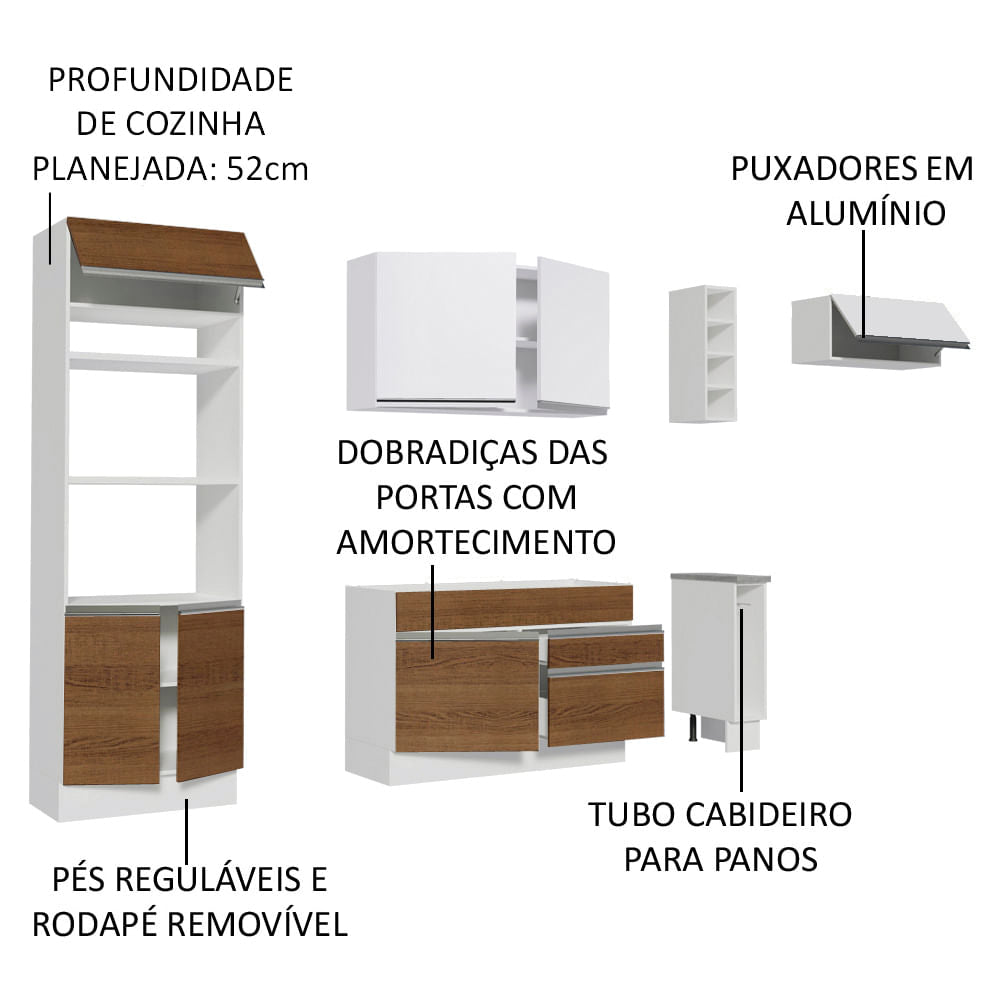 Armário de Cozinha Completa 290cm Rustic/Branco Safira Madesa 04