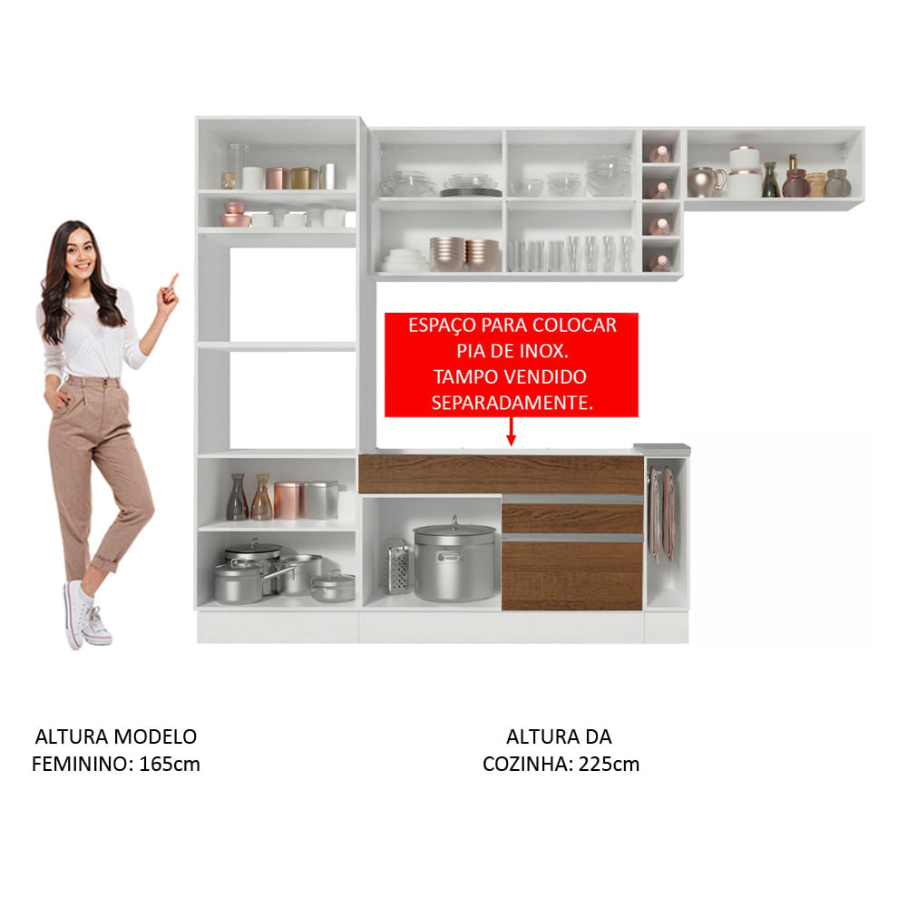 Armário de Cozinha Completa 290cm Rustic/Branco Safira Madesa 04