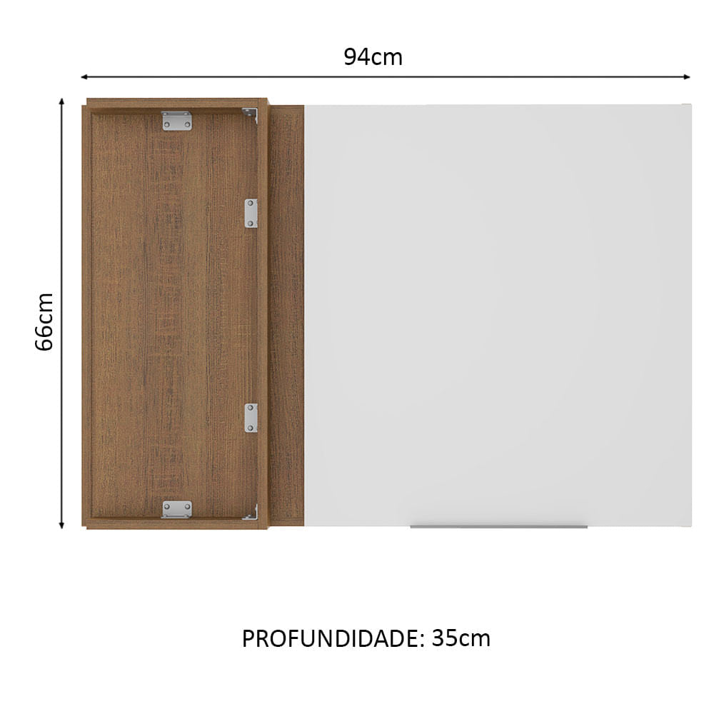 Armário Aéreo de Canto Madesa Stella 1 Porta Rustic/Branco - Rustic/Branco