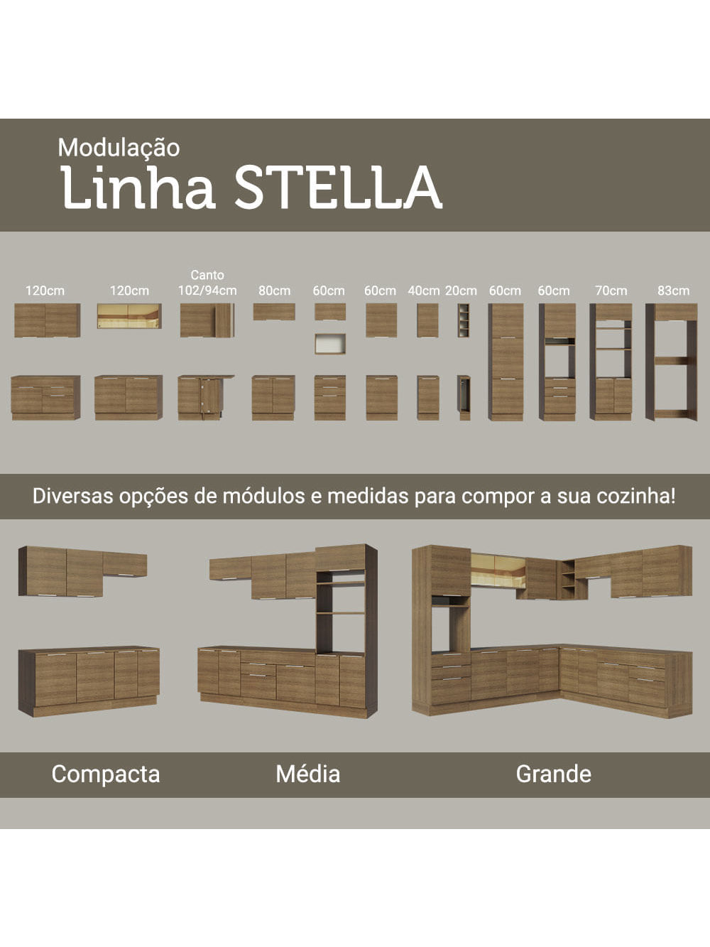 Armário Aéreo Madesa Stella 35 cm 1 Porta Rustic