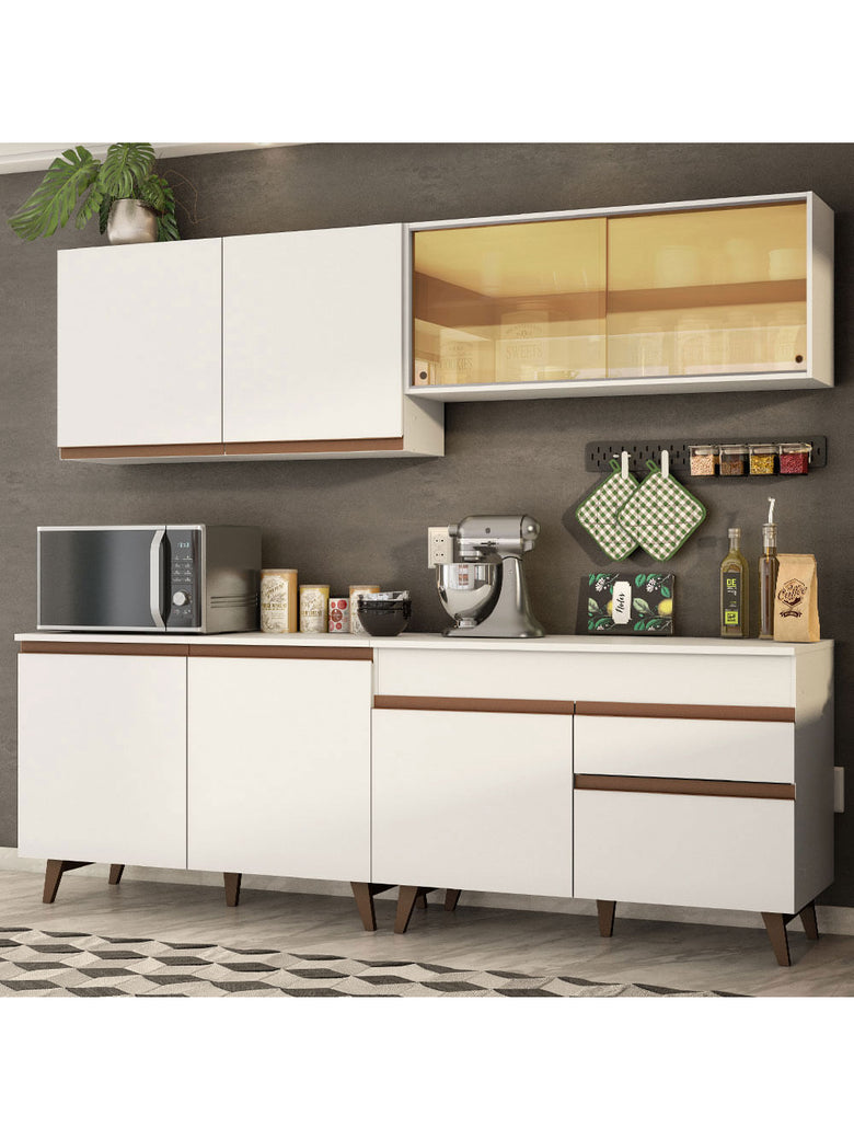 Armário de Cozinha Completa 240cm Branco Reims Madesa 01
