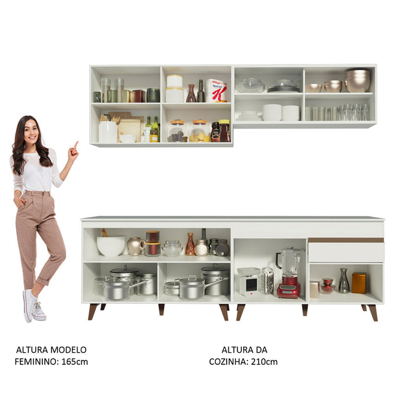 Armário de Cozinha Completa 240cm Branco Reims Madesa 01