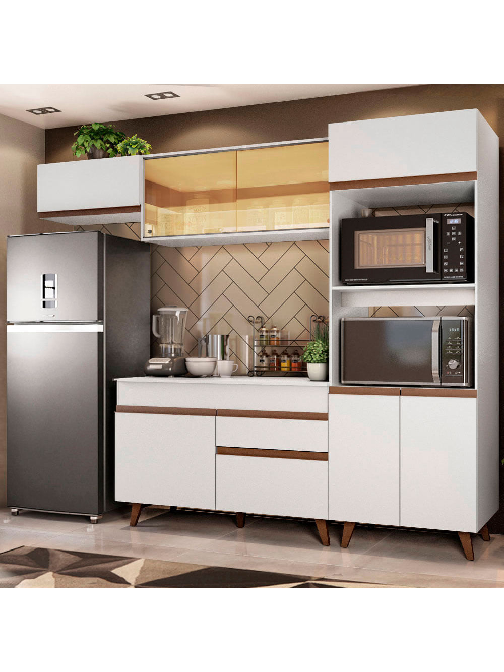 Armário de Cozinha Completa 260cm Branco Reims Madesa 01 - Branco