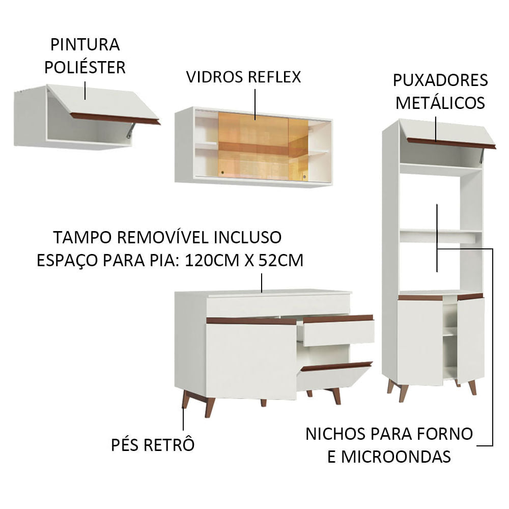 Armário de Cozinha Completa 260cm Branco Reims Madesa 01