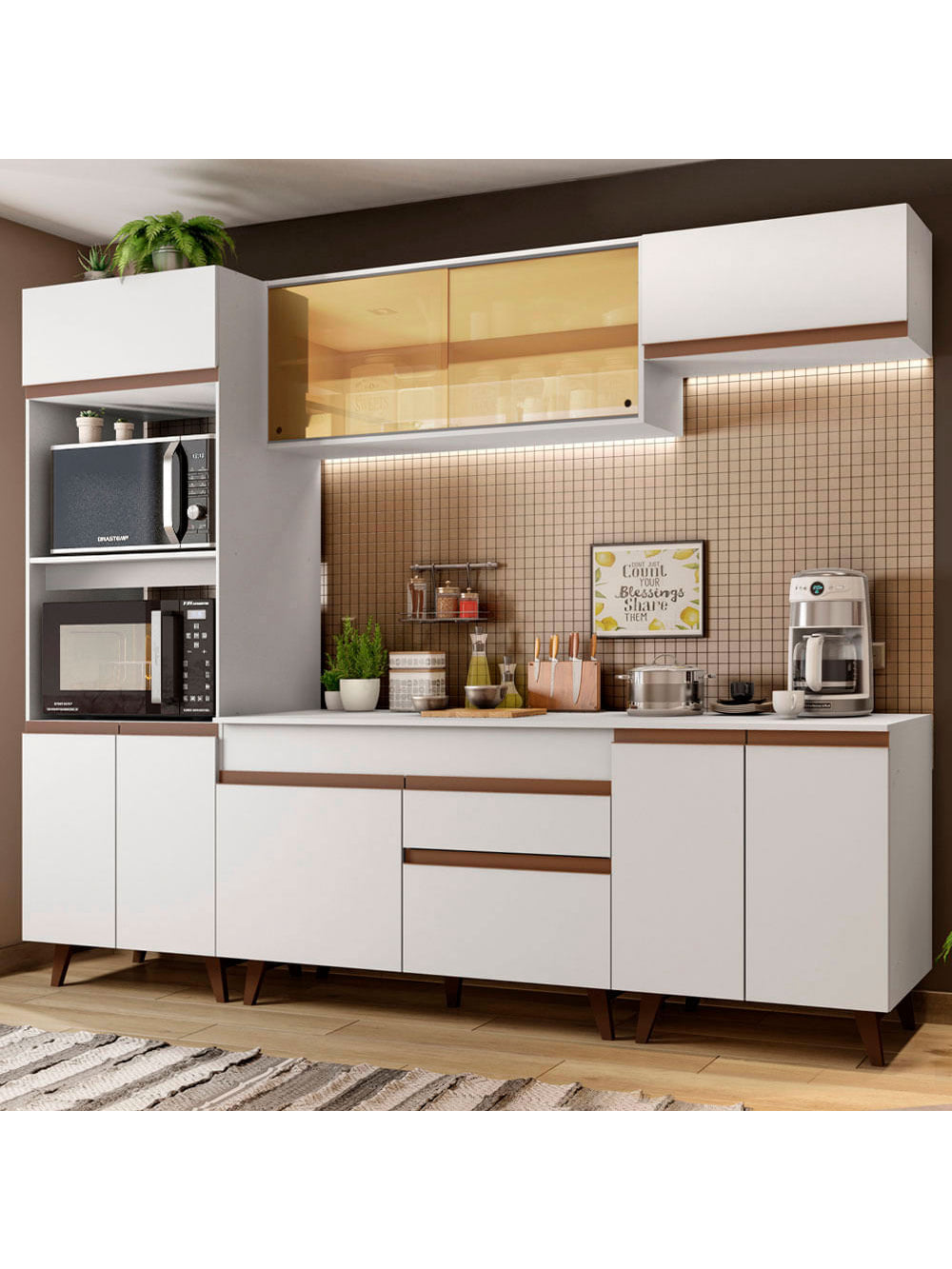 Armário de Cozinha Completa 260cm Branco Reims Madesa 02 - Branco