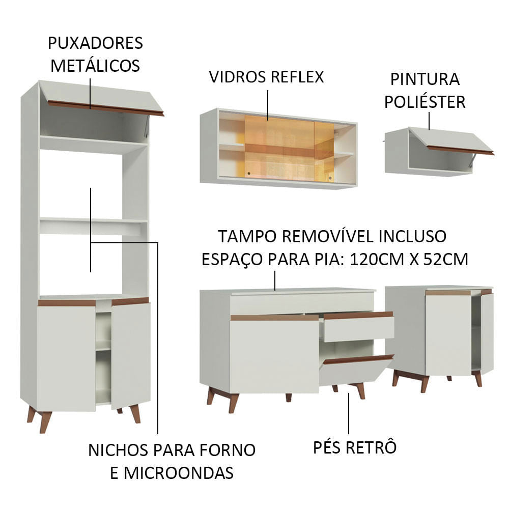 Armário de Cozinha Completa 260cm Branco Reims Madesa 02