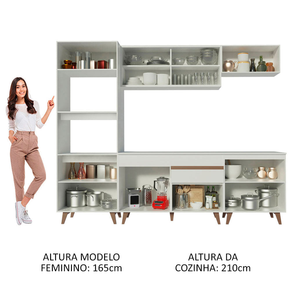 Armário de Cozinha Completa 260cm Branco Reims Madesa 02