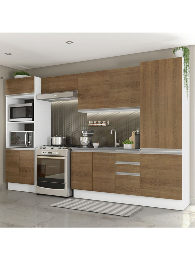 Armário de Cozinha Completa 100% MDF 330cm Rustic/Branco Acordes Madesa 02