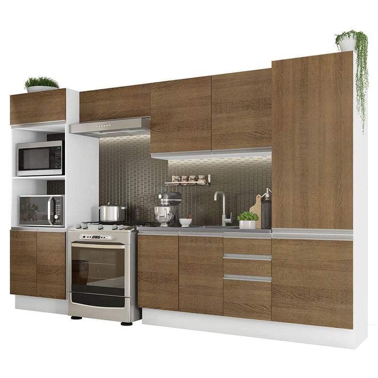 Armário de Cozinha Completa 100% MDF 330cm Rustic/Branco Acordes Madesa 02