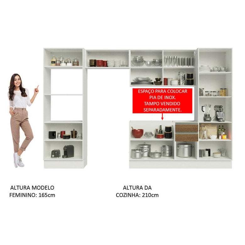 Armário de Cozinha Completa 100% MDF 330cm Rustic/Branco Acordes Madesa 02