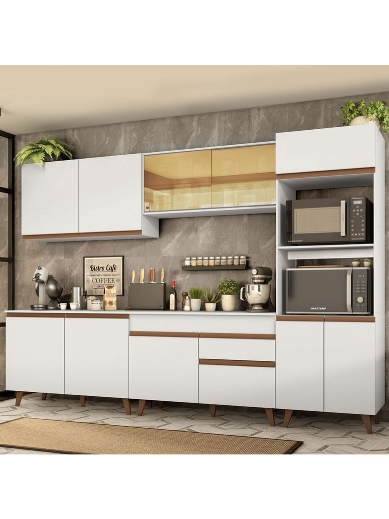 Armário de Cozinha Completa 310cm Branco Reims Madesa 01