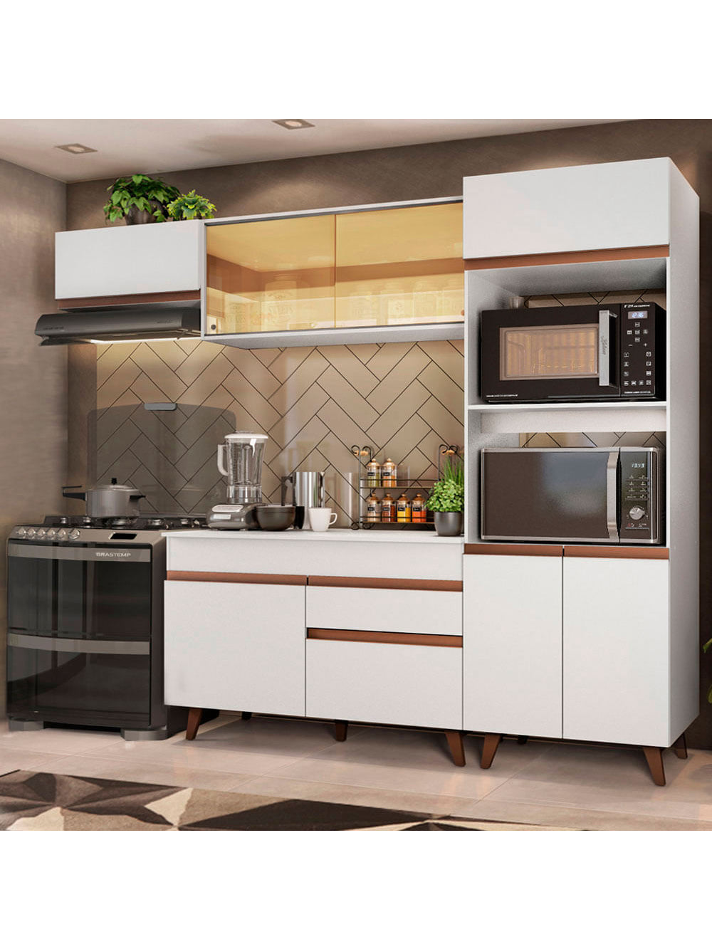 Armário de Cozinha Completa 250cm Branco Reims Madesa XA01 - Branco