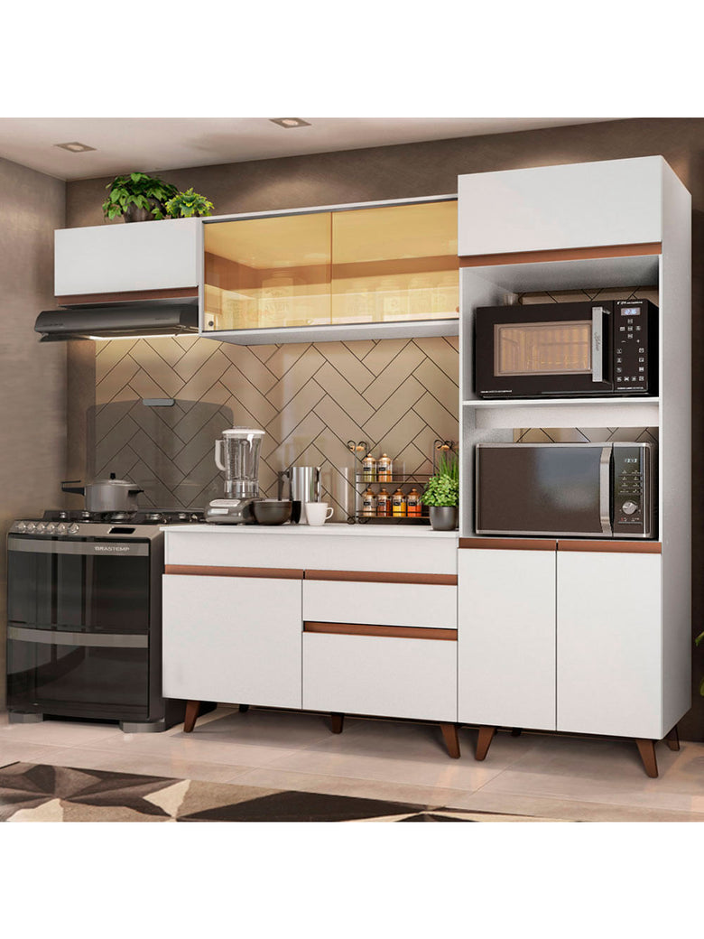 Armário de Cozinha Completa 250cm Branco Reims Madesa XA01