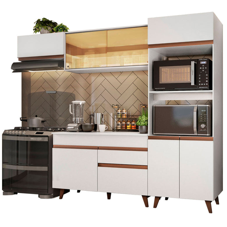 Armário de Cozinha Completa 250cm Branco Reims Madesa XA01