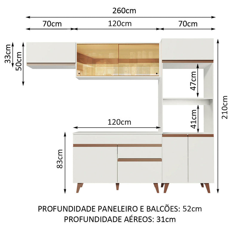 Armário de Cozinha Completa 250cm Branco Reims Madesa XA01