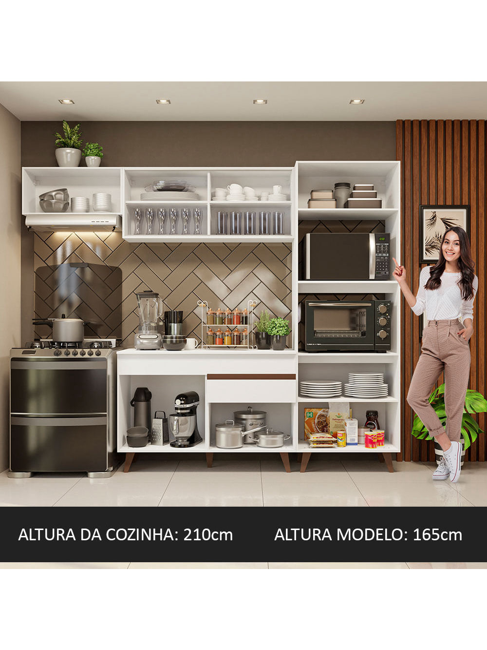 Armário de Cozinha Completa 250cm Branco Reims Madesa XA01