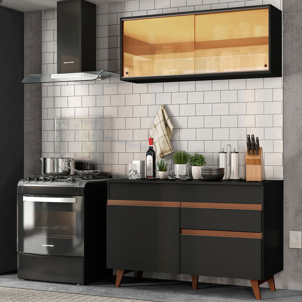Armário de Cozinha Compacta 120cm Preto Reims Madesa 01 - Preto