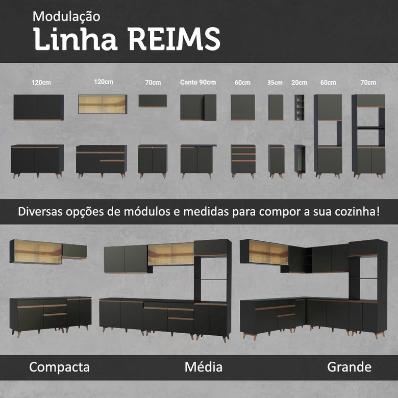Armário de Cozinha Compacta 120cm Preto Reims Madesa 01