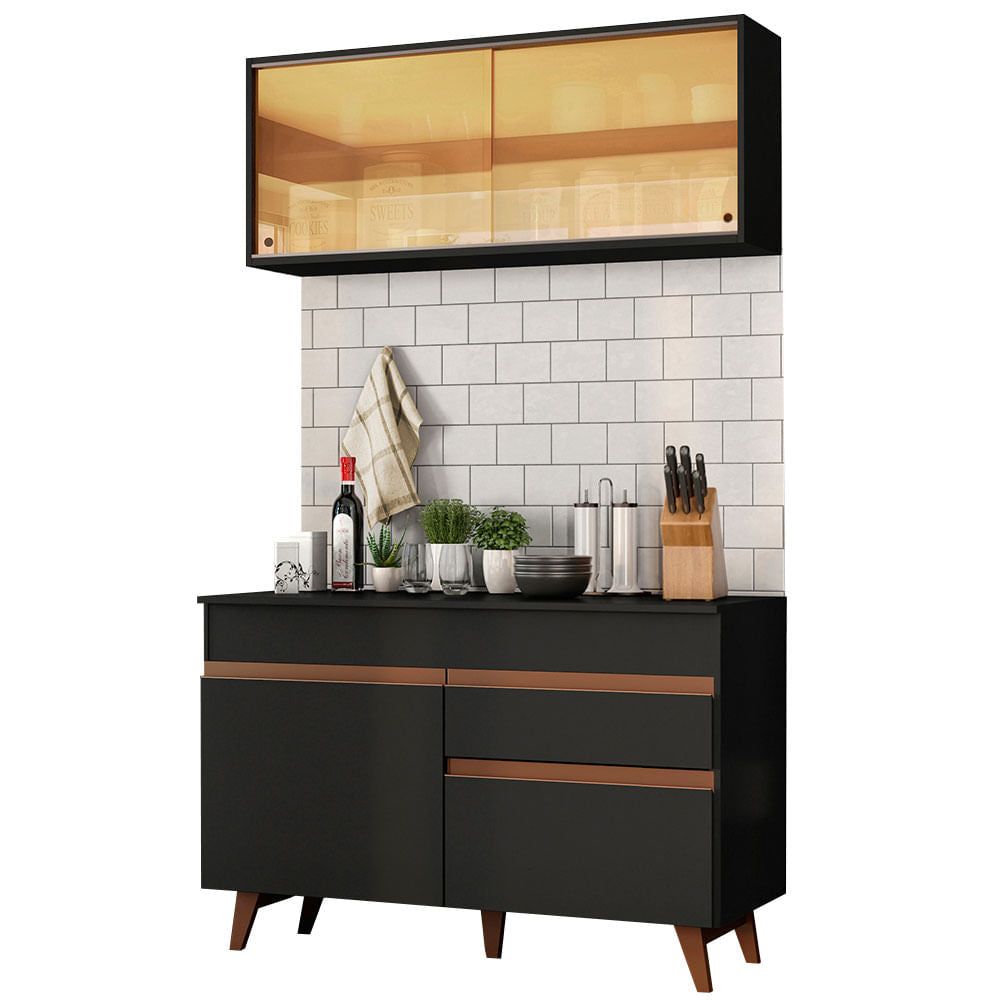 Armário de Cozinha Compacta 120cm Preto Reims Madesa 01 - Preto