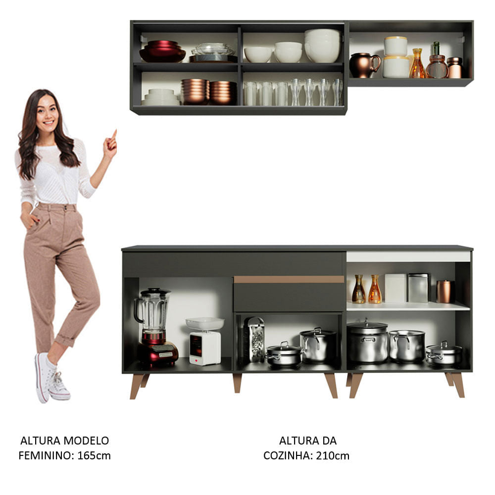 Armário de Cozinha Compacta 190cm Preto Reims Madesa 01