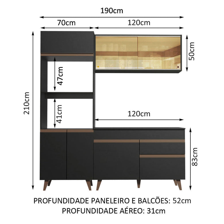 Armário de Cozinha Compacta 190cm Preto Reims Madesa 02