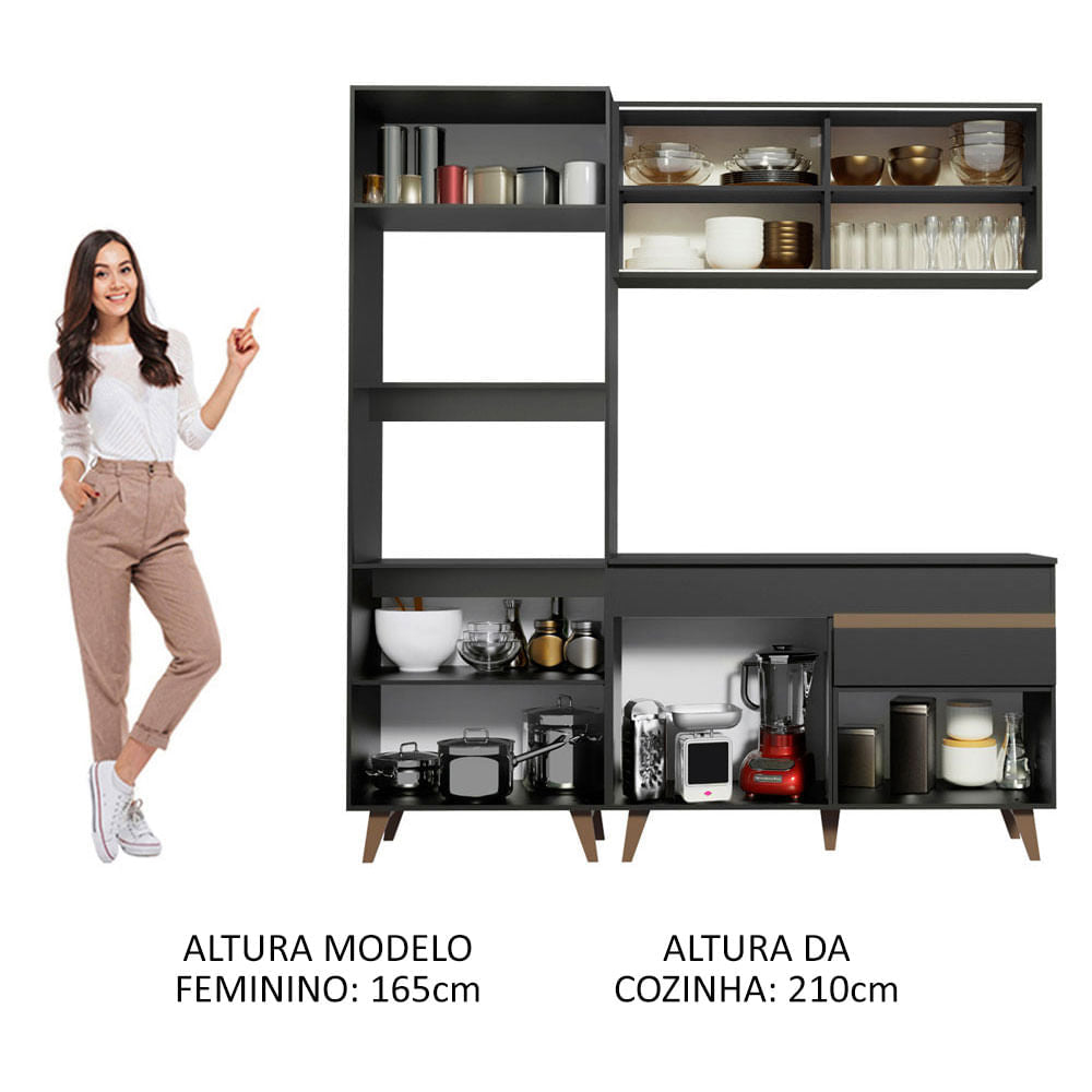 Armário de Cozinha Compacta 190cm Preto Reims Madesa 02