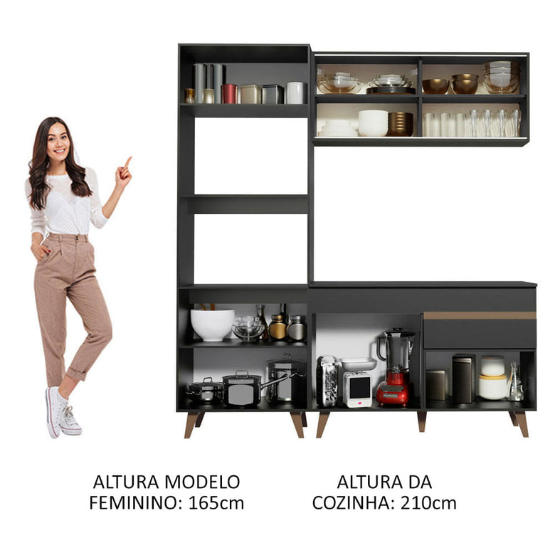 Armário de Cozinha Compacta 190cm Preto Reims Madesa 02