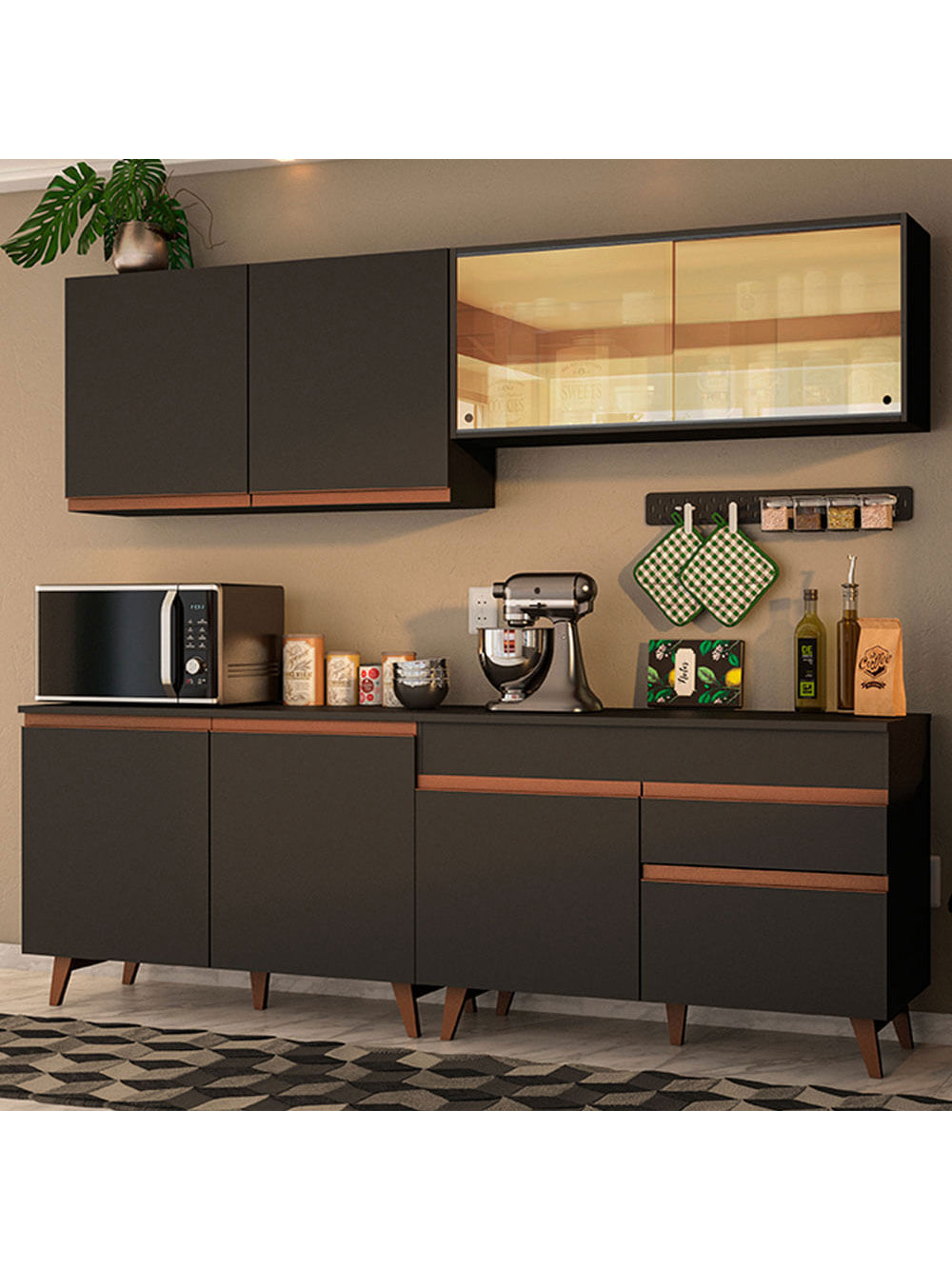 Armário de Cozinha Completa 240cm Preto Reims Madesa 01 - Preto