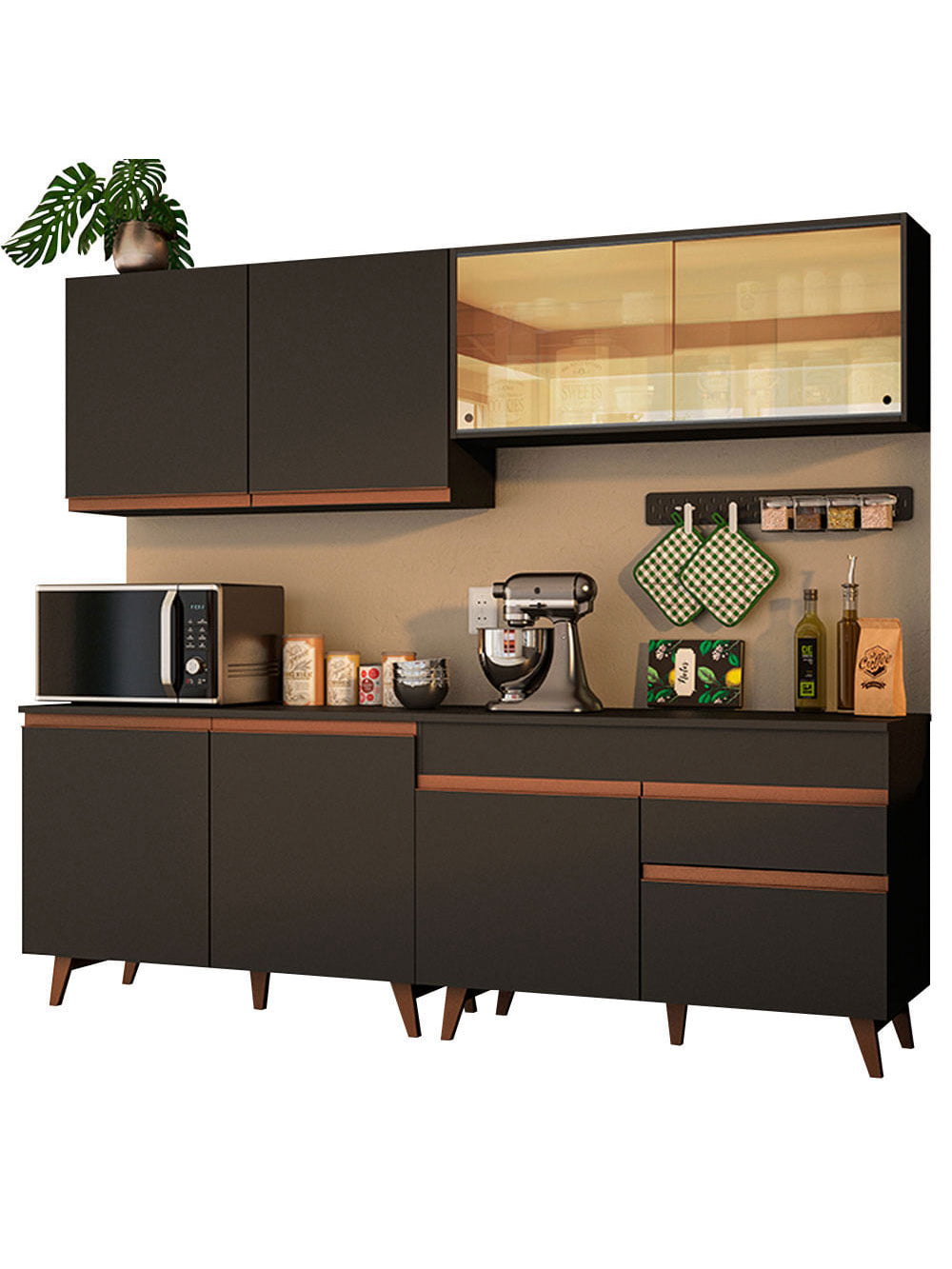 Armário de Cozinha Completa 240cm Preto Reims Madesa 01 - Preto