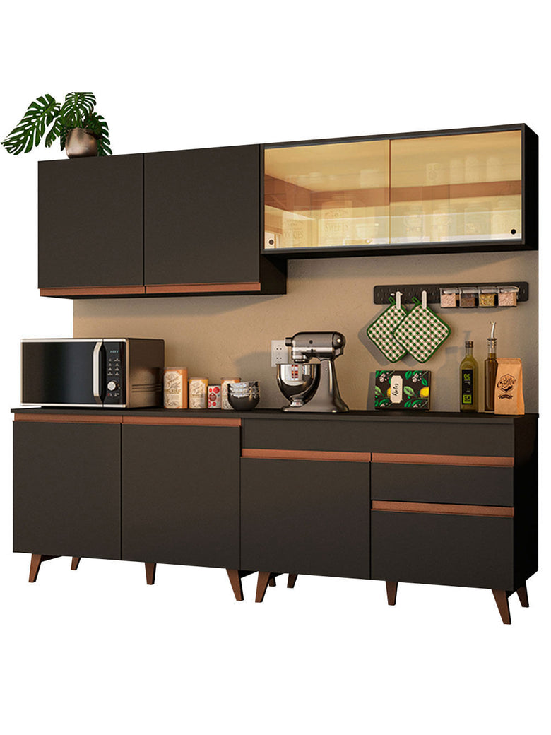 Armário de Cozinha Completa 240cm Preto Reims Madesa 01