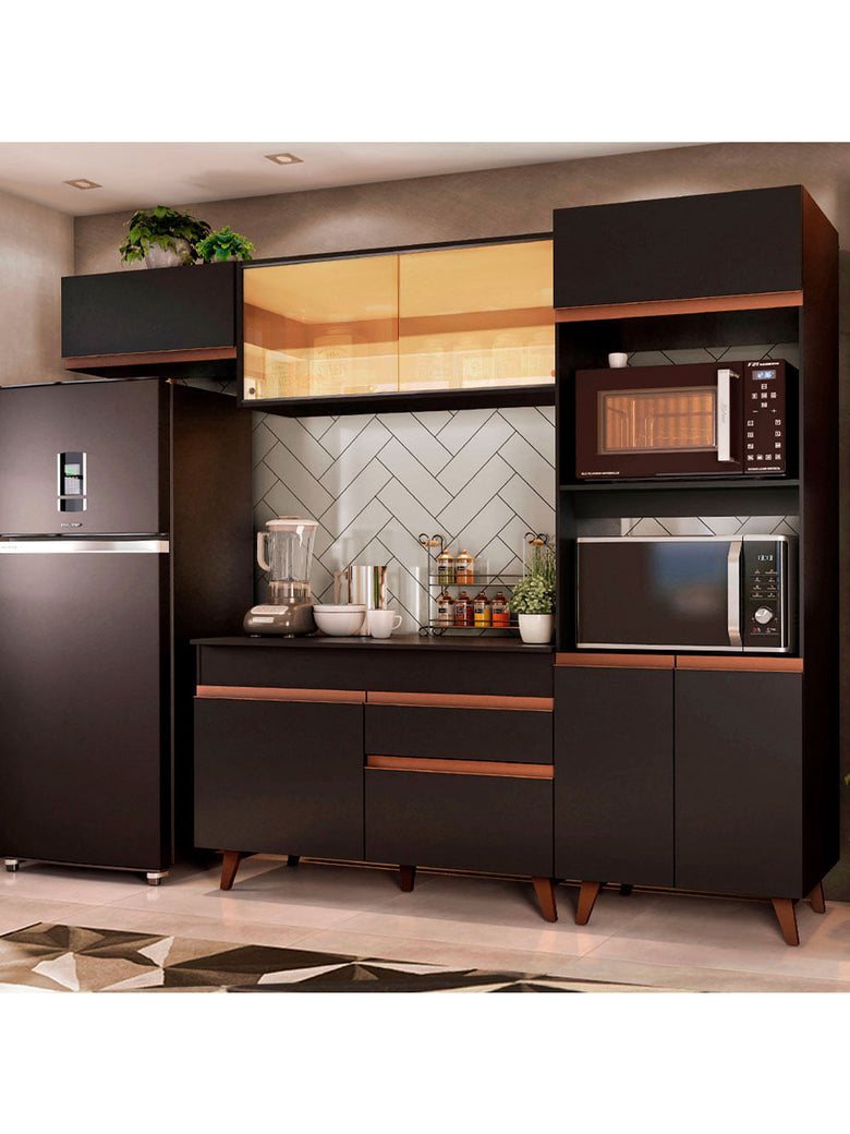 Armário de Cozinha Completa 260cm Preto Reims Madesa 01