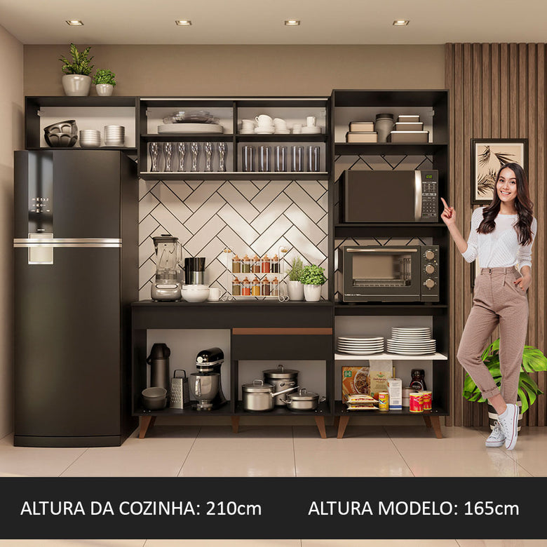 Armário de Cozinha Completa 260cm Preto Reims Madesa 01