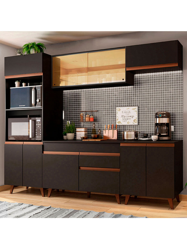 Armário de Cozinha Completa 260cm Preto Reims Madesa 02