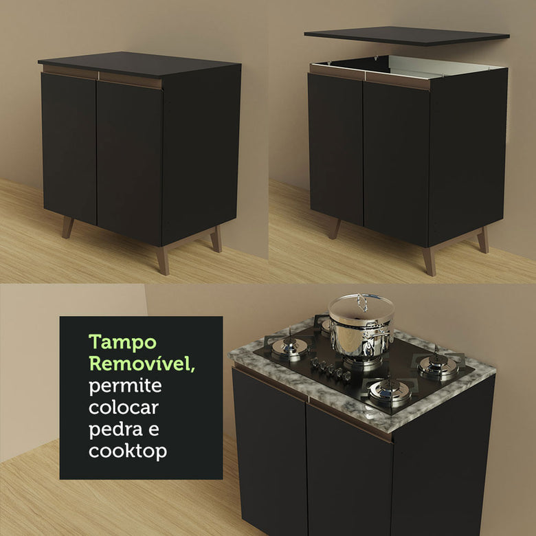 Armário de Cozinha Completa 260cm Preto Reims Madesa 02