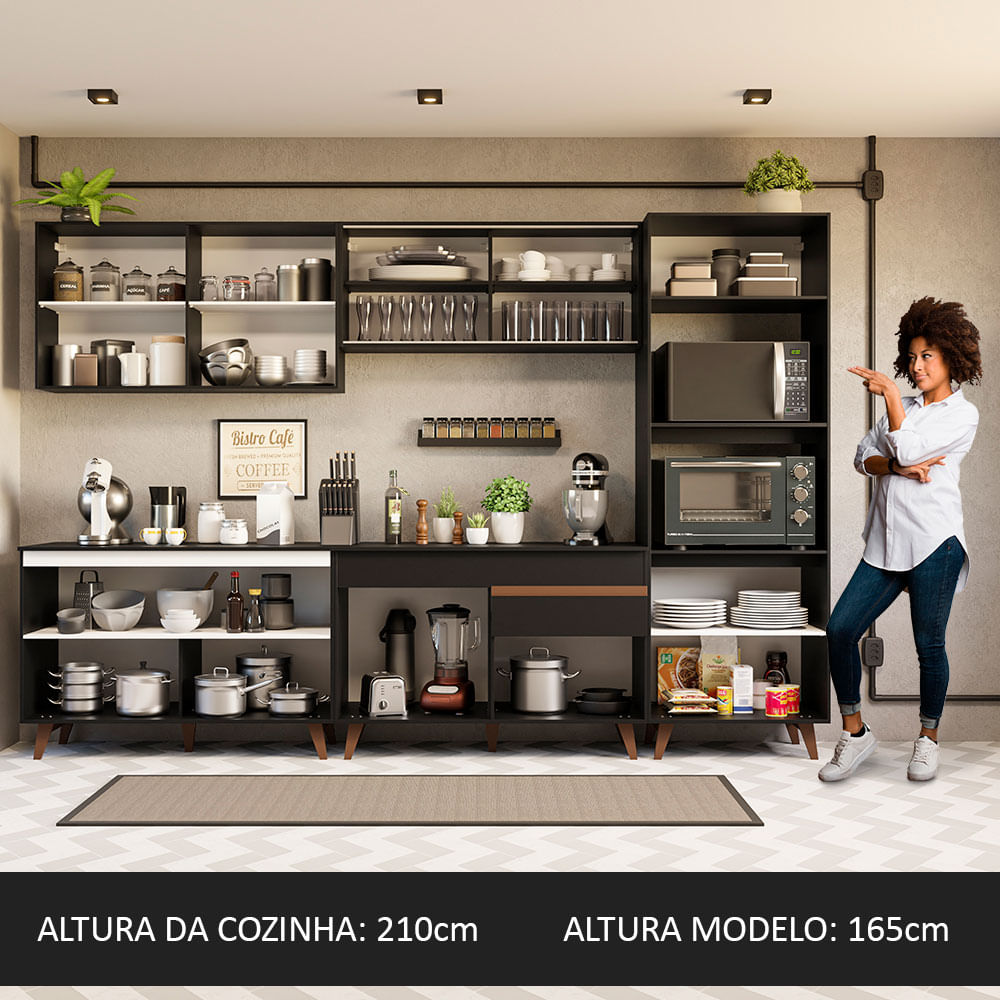 Armário de Cozinha Completa 310cm Preto Reims Madesa 01