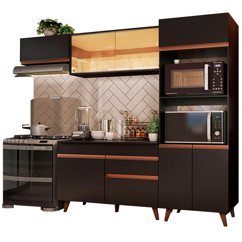 Armário de Cozinha Completa 260cm Preto Reims Madesa XA01