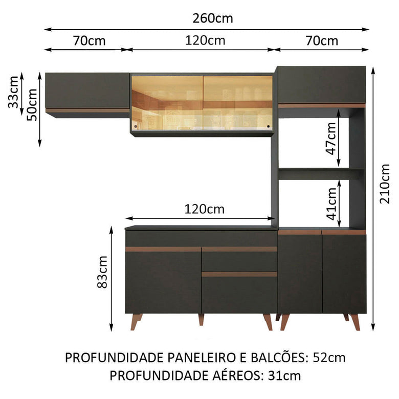 Armário de Cozinha Completa 260cm Preto Reims Madesa XA01