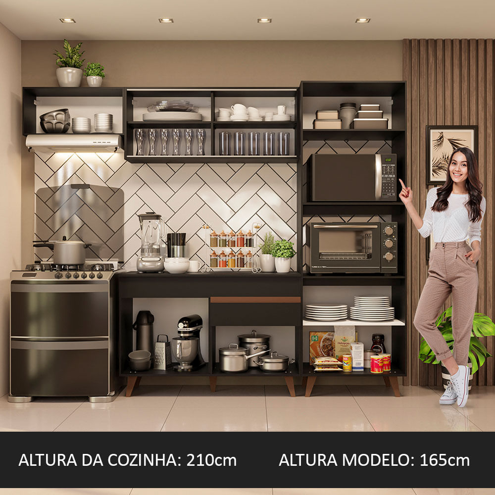 Armário de Cozinha Completa 260cm Preto Reims Madesa XA01
