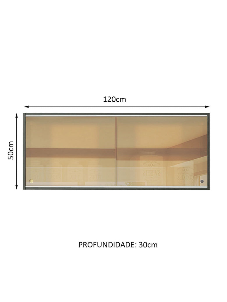 Armário Aéreo Madesa Reims 2 Portas de Correr de Vidro Reflex Preto