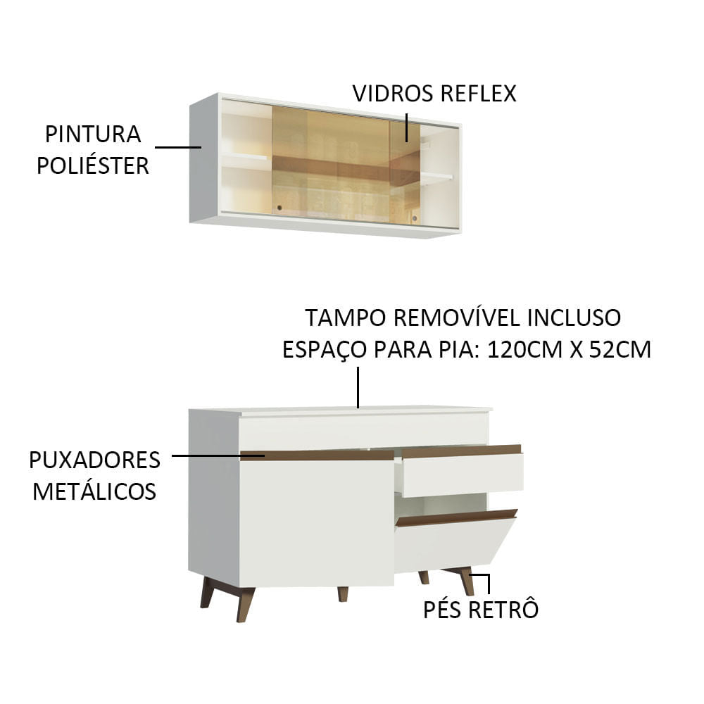 Armário de Cozinha Compacta 120cm Branco Reims Madesa 01