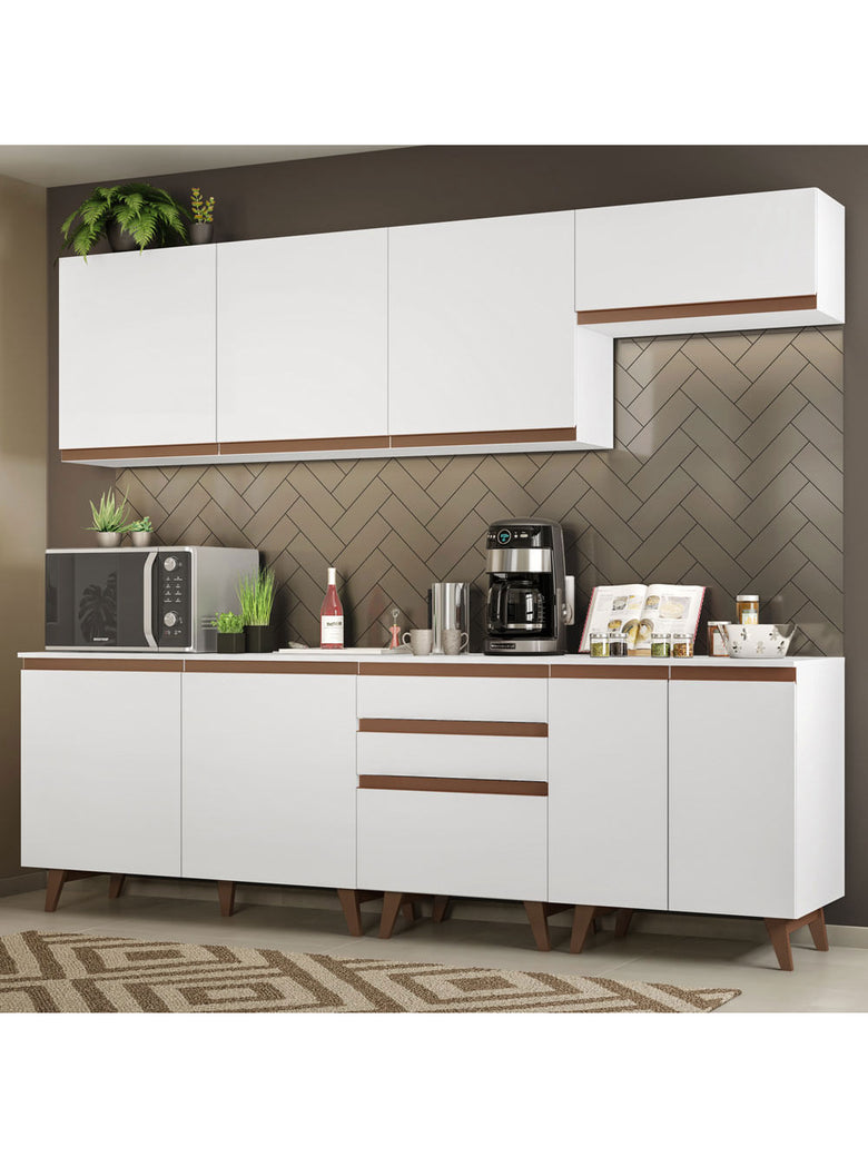 Armário de Cozinha Completa 250cm Branco Reims Madesa 01