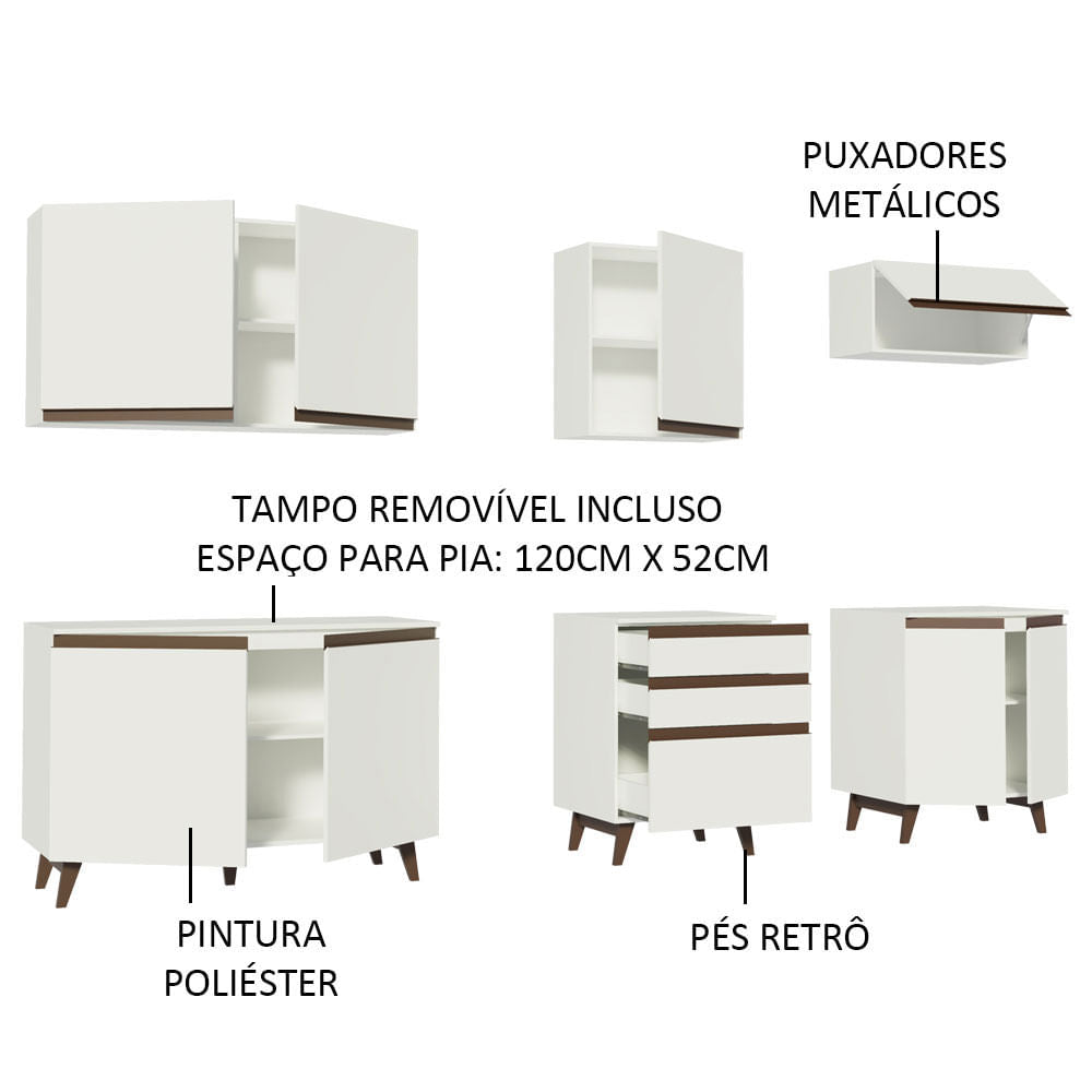 Armário de Cozinha Completa 250cm Branco Reims Madesa 01