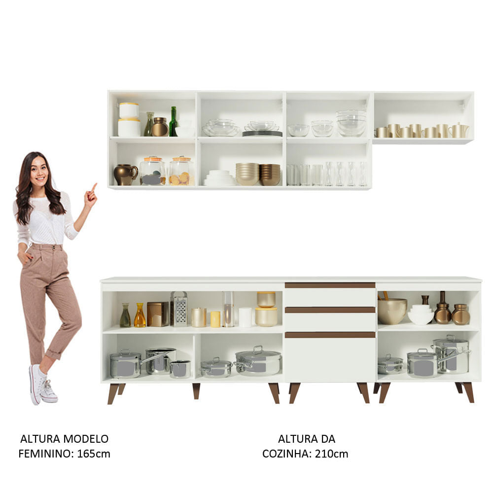 Armário de Cozinha Completa 250cm Branco Reims Madesa 01