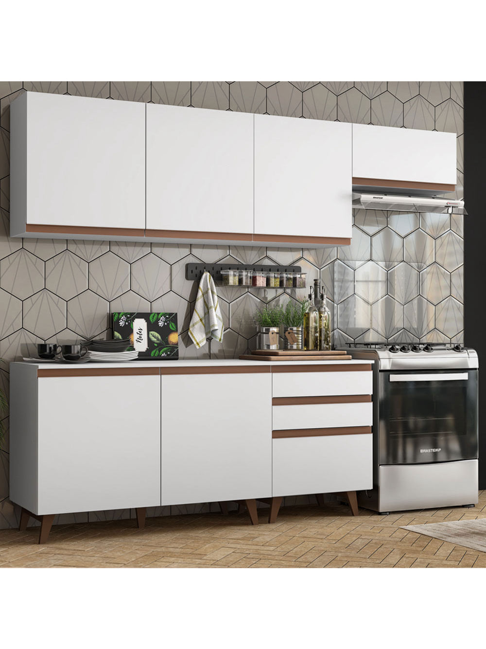 Armário de Cozinha Completa 250cm Branco Reims Madesa 02 - Branco