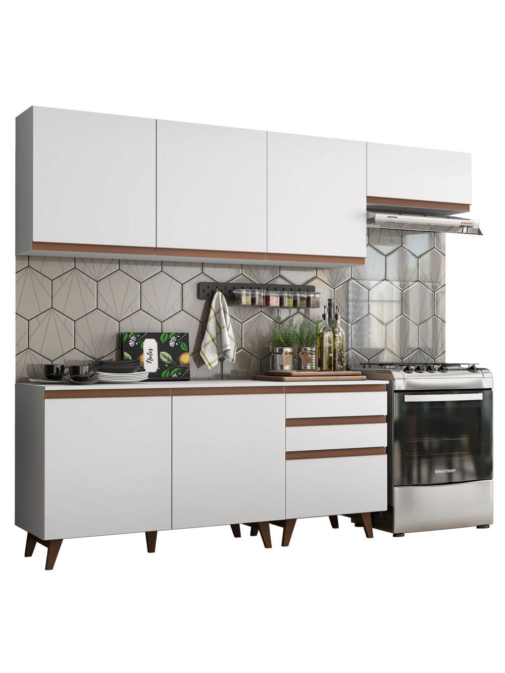 Armário de Cozinha Completa 250cm Branco Reims Madesa 02 - Branco