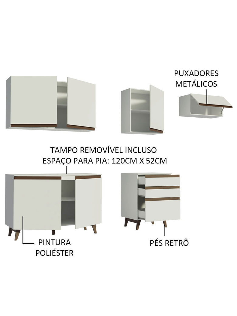Armário de Cozinha Completa 250cm Branco Reims Madesa 02