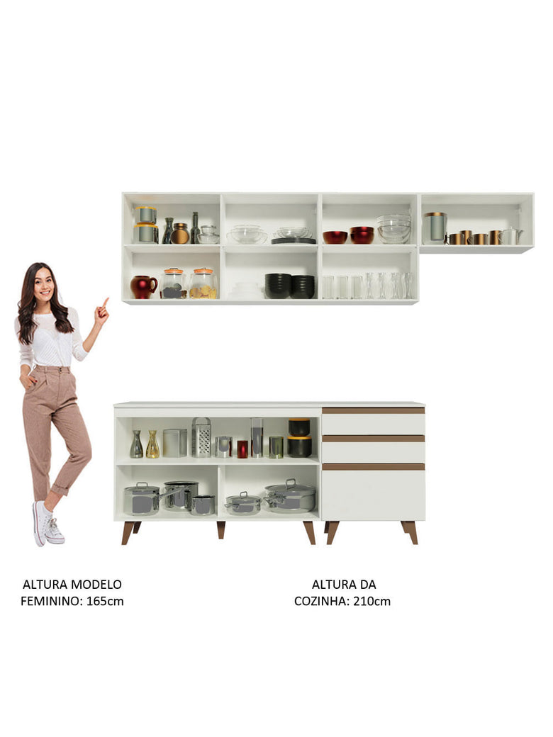 Armário de Cozinha Completa 250cm Branco Reims Madesa 02