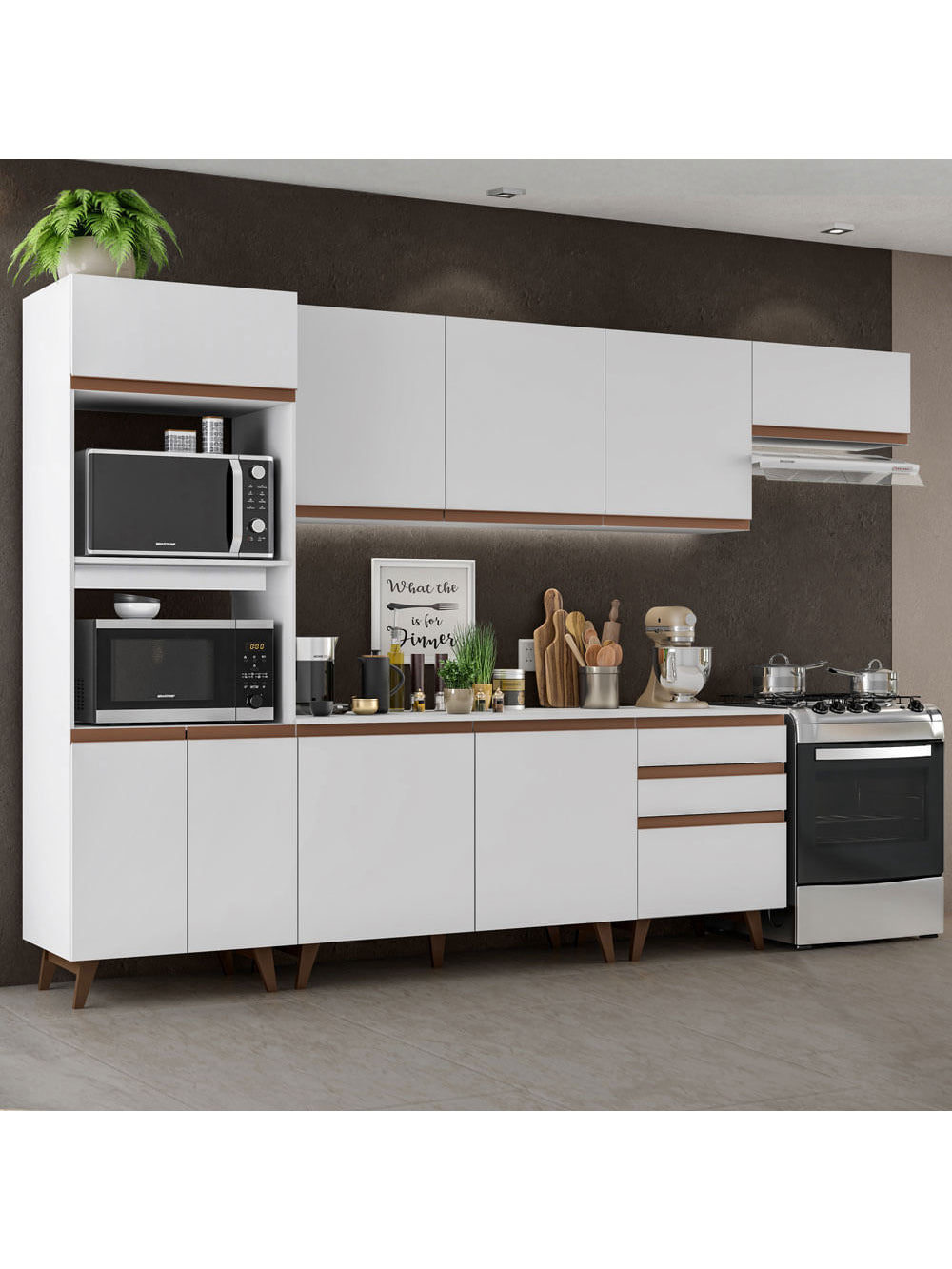 Armário de Cozinha Completa 320cm Branco Reims Madesa 01 - Branco
