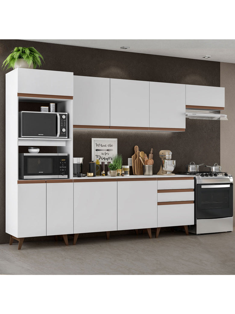 Armário de Cozinha Completa 320cm Branco Reims Madesa 01