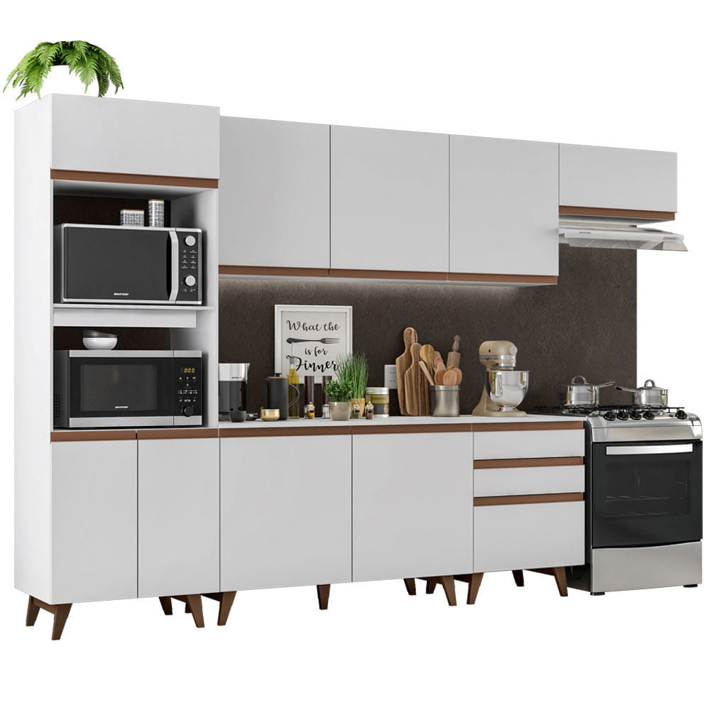 Armário de Cozinha Completa 320cm Branco Reims Madesa 01 - Branco